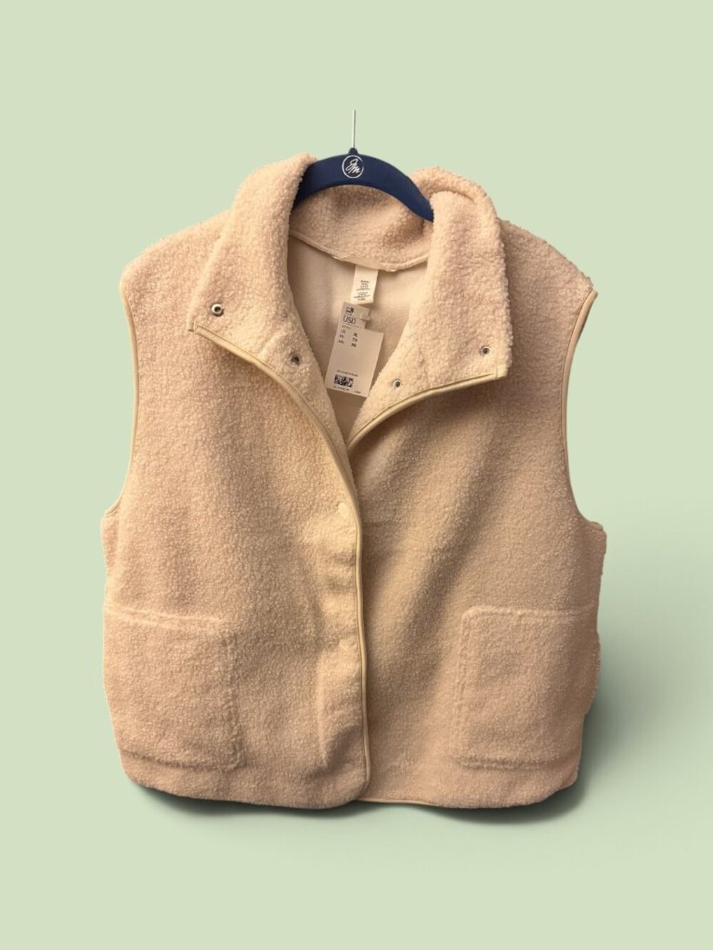NWT H & M Women's Teddy Fleece Beige/Cream Vest Sz XL